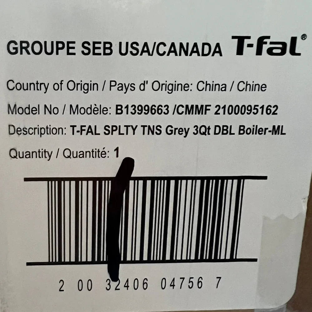 T-fal Double Boiler Set B1399663 3Qt Grey New 1pc Nonstick Stainless